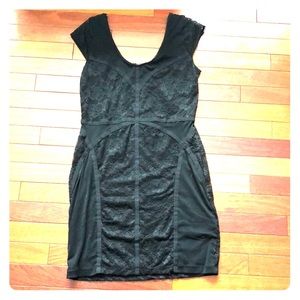 Lace/mesh black body con dress